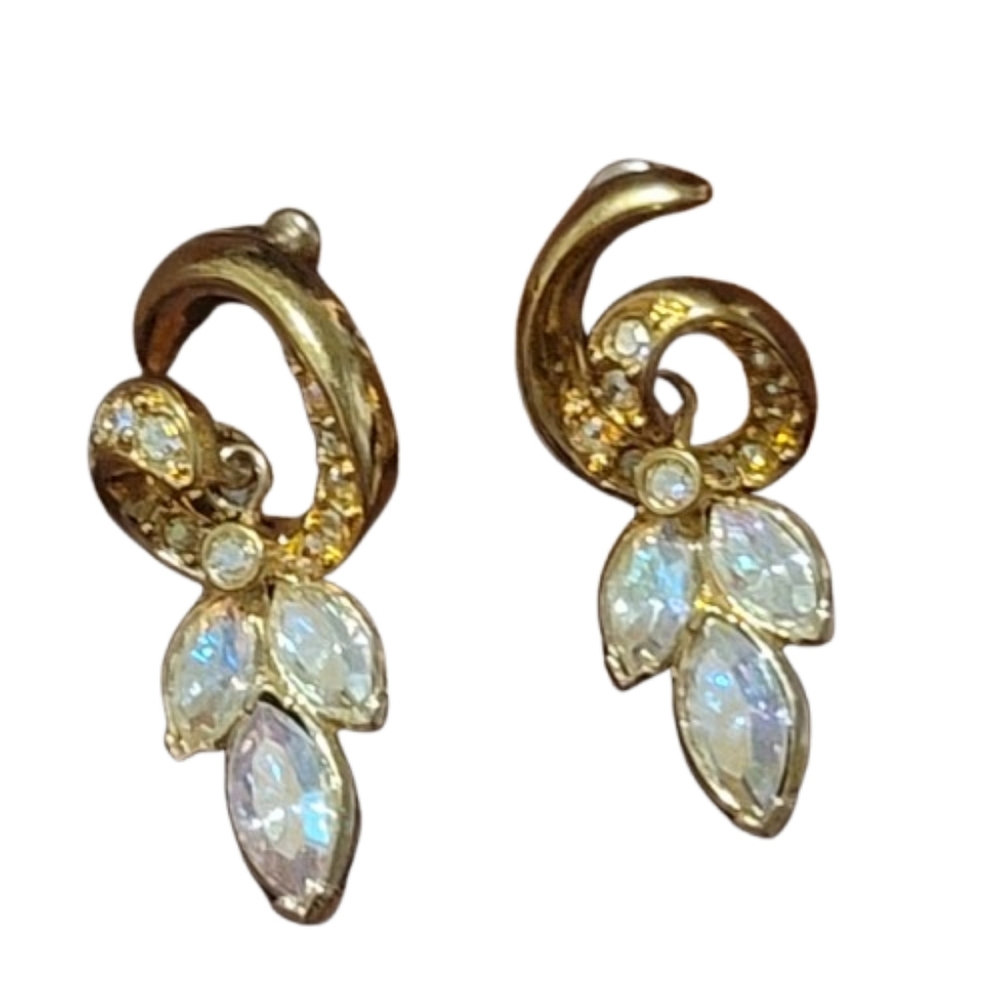 Avon AB Marquise Rhinestone Drop Earrings Pierced Hypoallergenic 80s Vintage